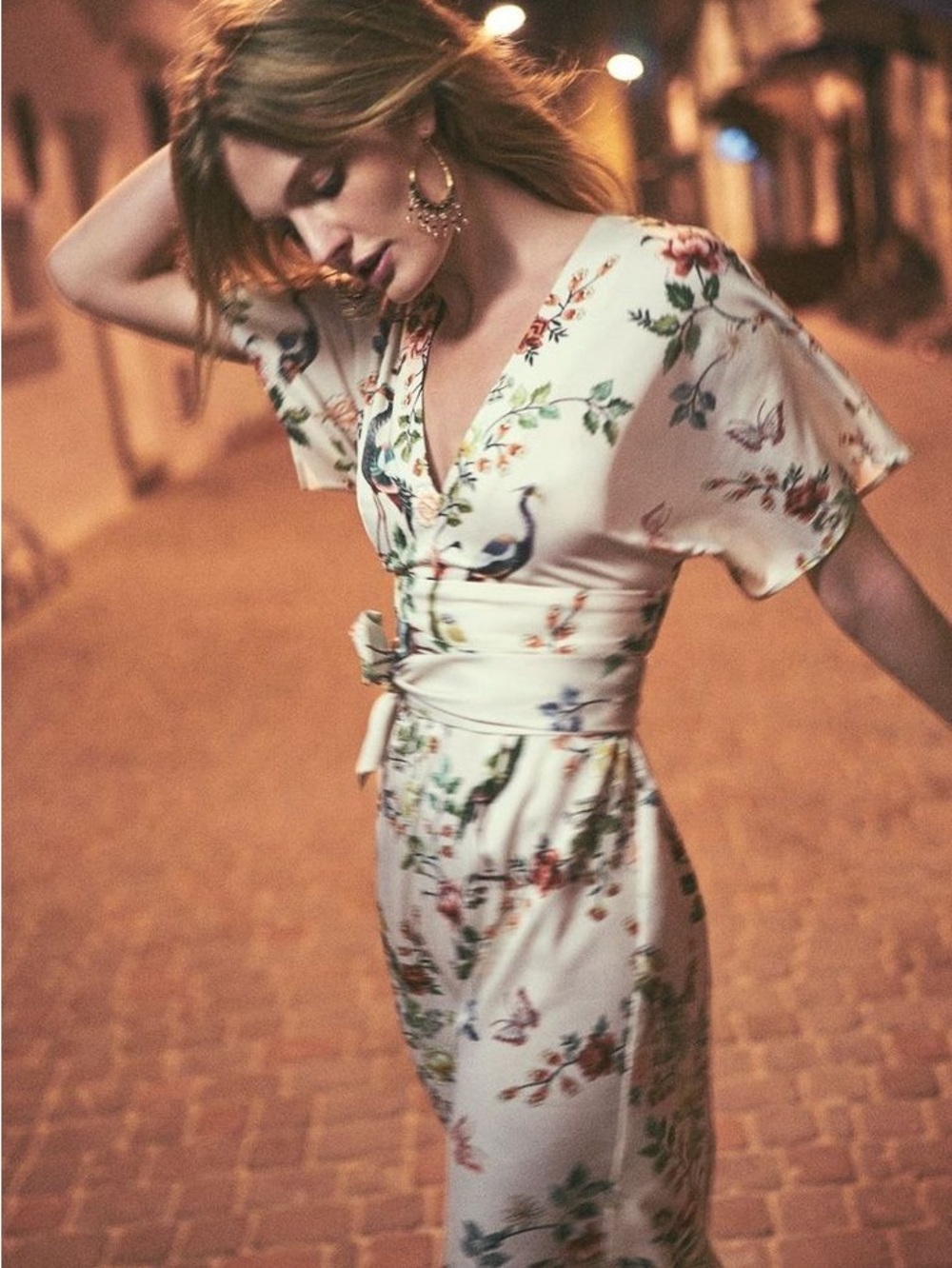 Anthropologie dRA Avian Kimono Midi Dress Size 14 Floral Bird Butterfly Belted